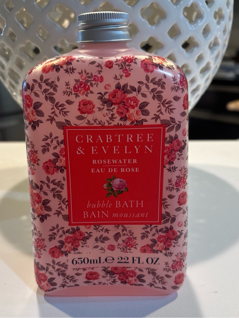 Crabtree & Evelyn Rosewater Bubble Bath — Pink Floral Bottle